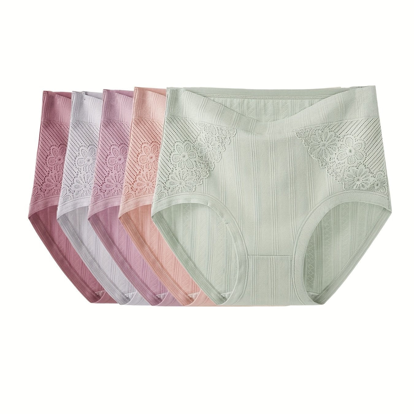 5 Pack Plus Size Lace Ribbed Underwear Set for Women