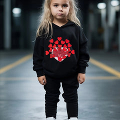 Girls 2pc Hearts Pattern Hooded Sweatshirt & Solid Sweatpants Set