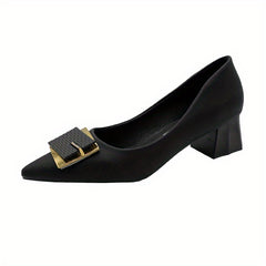 Metal Decor Chunky Heel Pumps Faux Leather Office Shoes