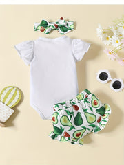 3pc Baby Girls Lemon Print Onesie & Shorts & Headband Set