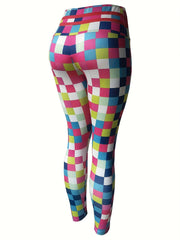 Checkerboard Print High Waist Yoga Legging Women's Activewear
