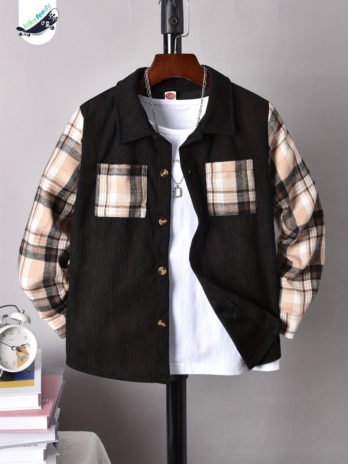 Boy's Plaid Fleece Jacket Casual Lapel Button Up Coat