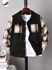 Boy's Plaid Fleece Jacket Casual Lapel Button Up Coat