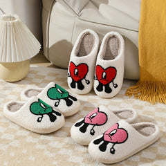 Women's Heart Plush Indoor Slippers Warm Comfy Slide Shoes