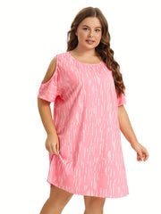 Striped Cold Shoulder Round Neck Nightdress
