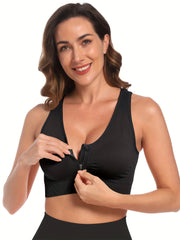 Zip Front Yoga Sports Bra Wirefree Padded Racerback Workout Gym Bra
