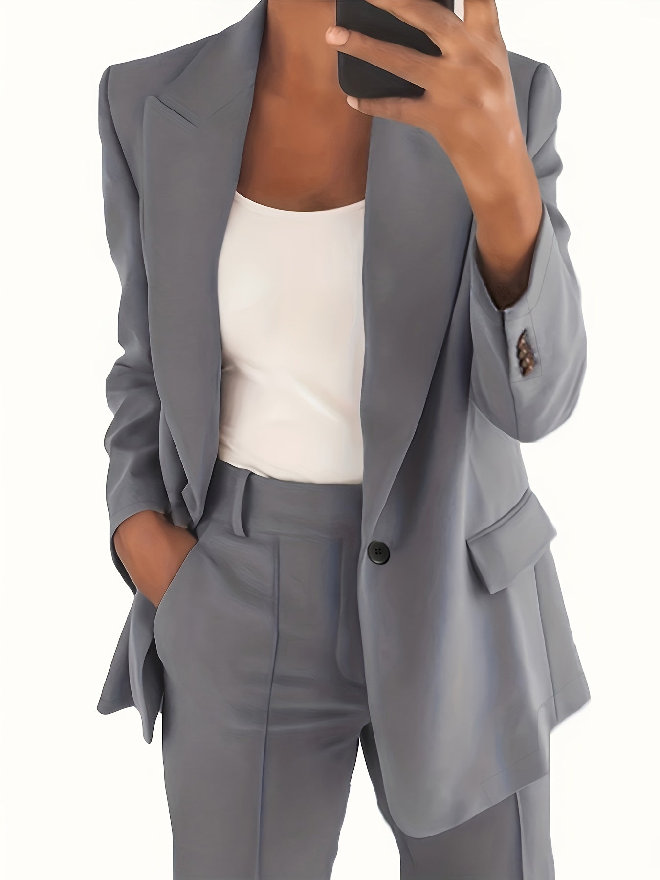 Solid Lapel Pocket Blazer Long Sleeve Blazer For Spring & Fall
