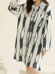 Striped Print NightDress Long Sleeve V Neck Pajama Dress