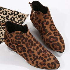 Women's Block Heel Short Boots Pointed Toe Side Zipper Comfortable Low Heel Boot