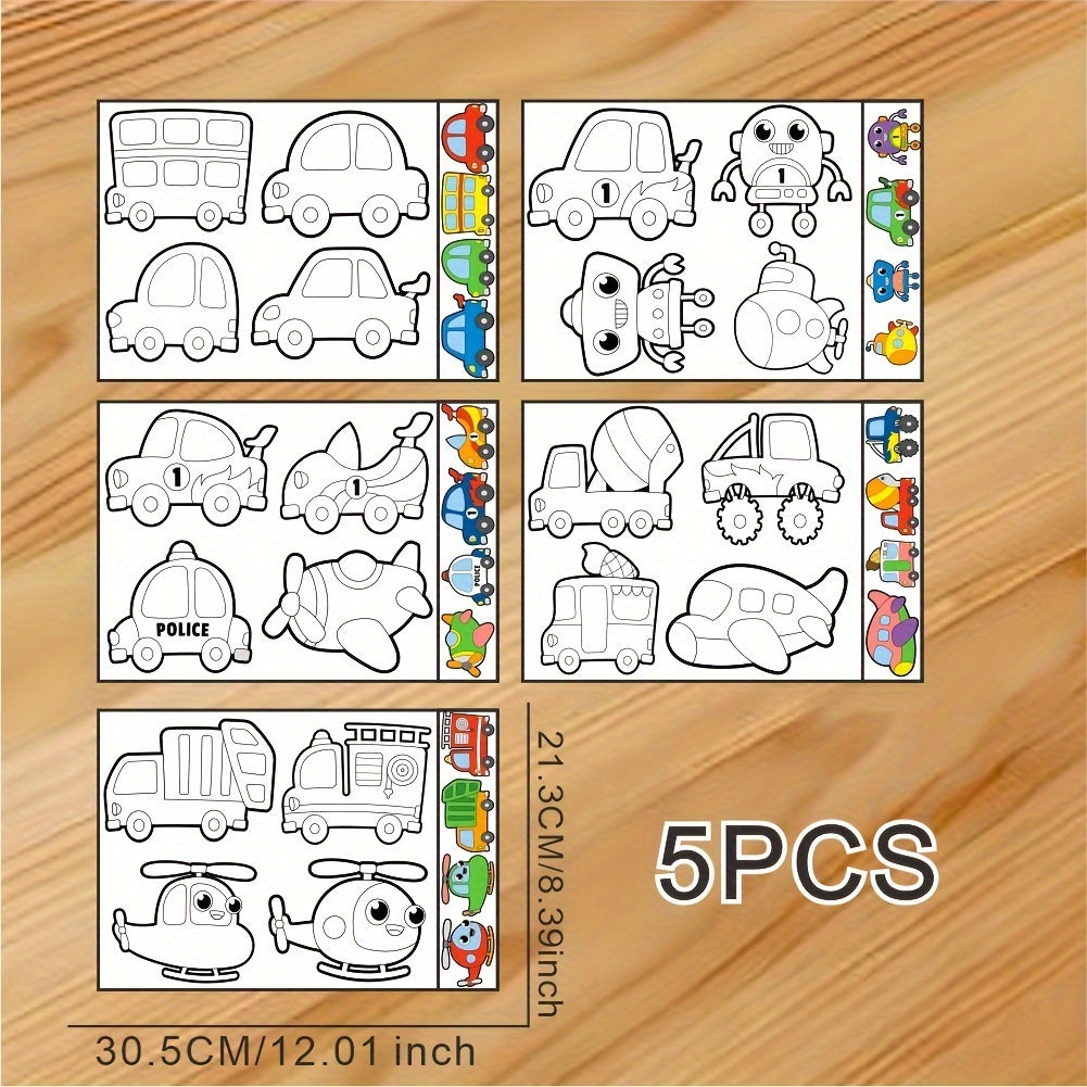 5pcs Colorful Doodle Cartoon Stickers, Imagination-Boost