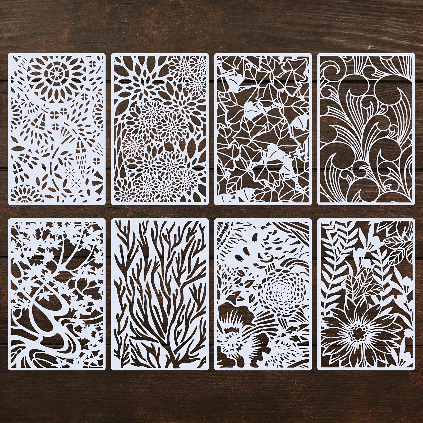 8pcs Textured Art Painting Stencils Reusable Plastic Stencils