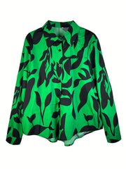 Floral Print Long Sleeve Button-Up Blouse