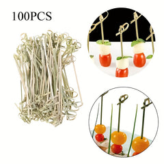 100pcs Bamboo Stick String Fruit Fork Cocktail Tomato Stick
