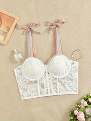 Floral Lace Tie Shoulder Lace Up Back Cami Top