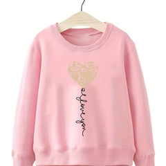 Girls Heart Slogan Crew Neck Sweatshirt Top