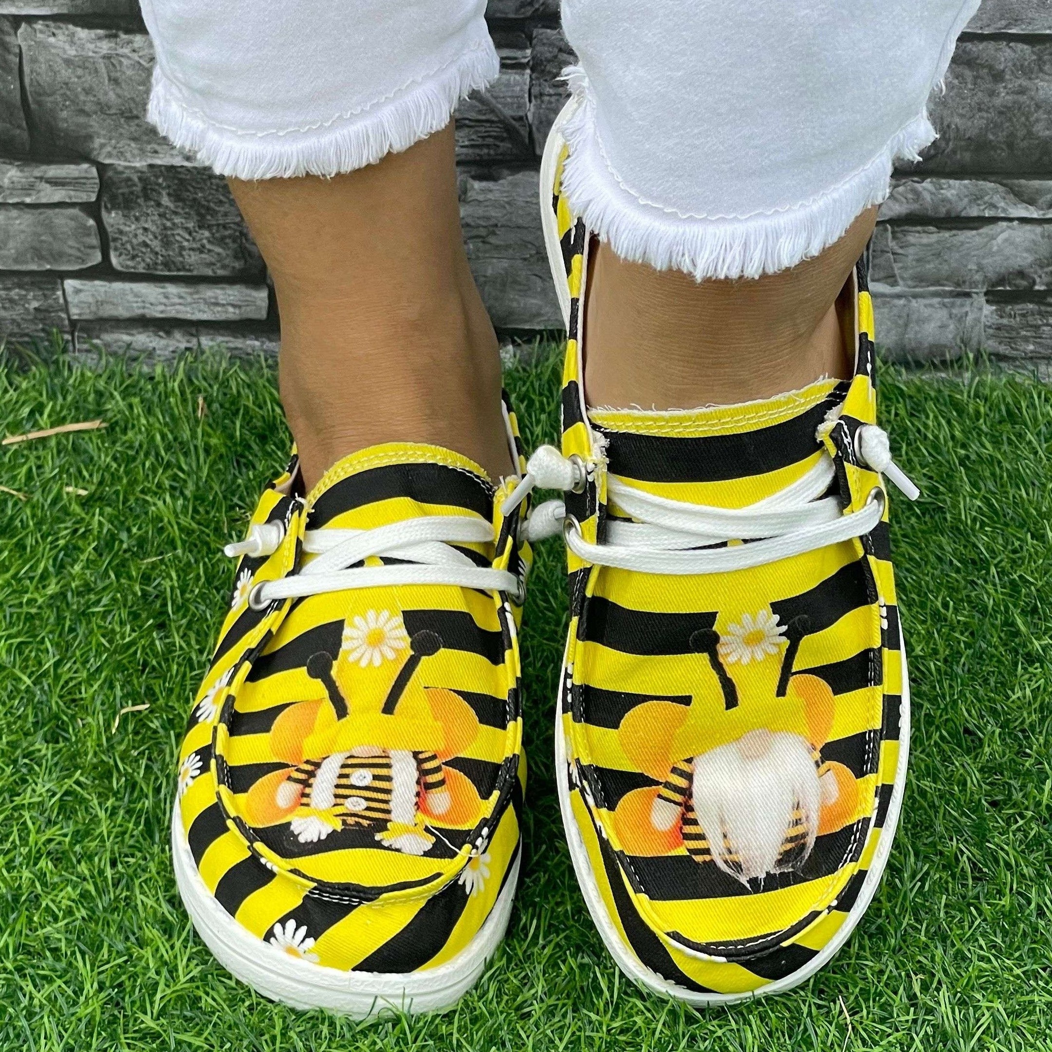 Yellow Striped Flat Shoes Women's Lightweight Casual Shoes