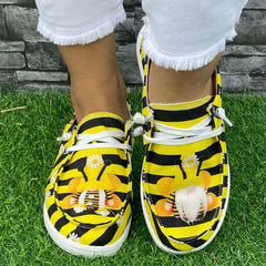 Yellow Striped Flat Shoes Women's Lightweight Casual Shoes