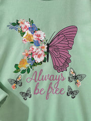 Girls Floral Butterfly Crew Neck Sweatshirt Top Pullover