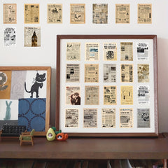 Vintage Newspaper Stickers - 63pcs Retro Waterproof Vinyl Sticker