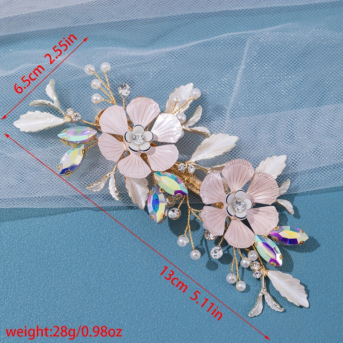 Girls Golden Pink Flower Hair Clip Colorful Rhinestone Hairpin