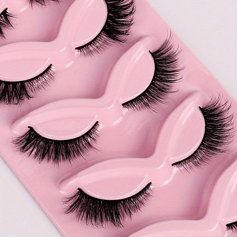 5 Pairs Fox Eye Lashes Natural Winged End Thick Eyelashes