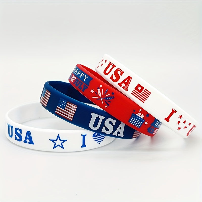 American Flag Silicone Bracelet Elastic Wristband Rubber Band 12/24pcs