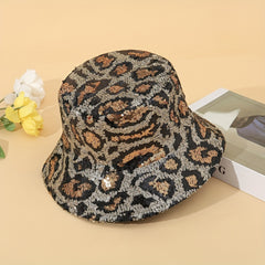 Leopard Print Sequin Casual Bucket Hat