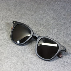 Vintage Polarized Square Sunglasses - Wood Grain UV400 Sun Shades