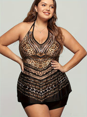 Leopard Print Tankini Set Halter Top & Shorts 2 Piece Swimsuit