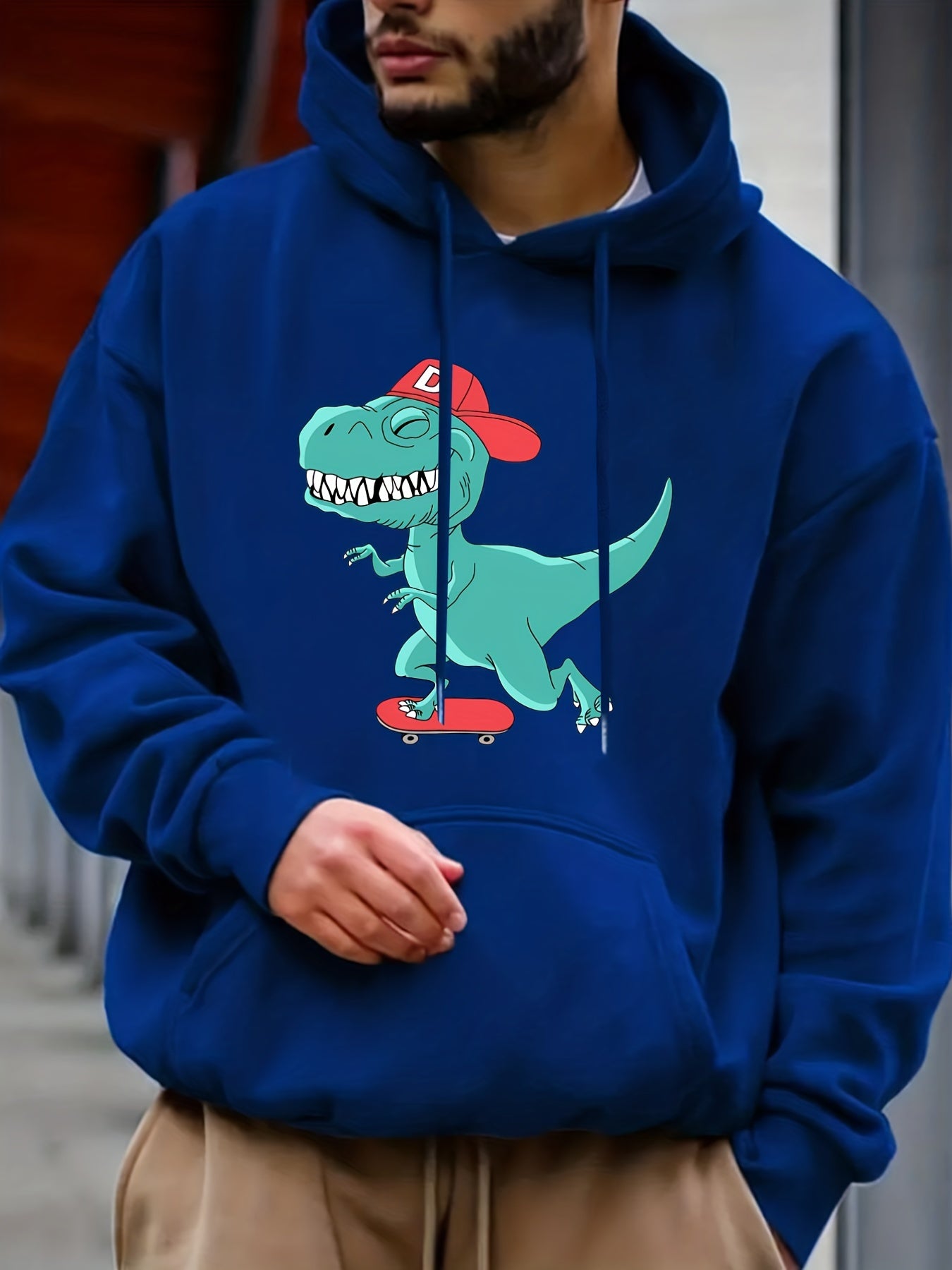 Anime Dinosaur Print Hoodie Men's Graphic Pullover Hooded Sweatshirt