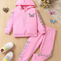Girls 2pcs Hoodie Top & Sports Trousers Butterfly Print