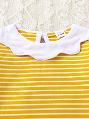Baby Girls Colorful Striped Ruffle Collar Long Sleeve T Shirt