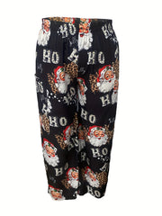 Women's Plus Santa Claus & Art Letter Print Wide Leg Trousers