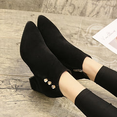 Pointed Toe Block Heeled Ankle Boots Solid Zipper Women's Boot