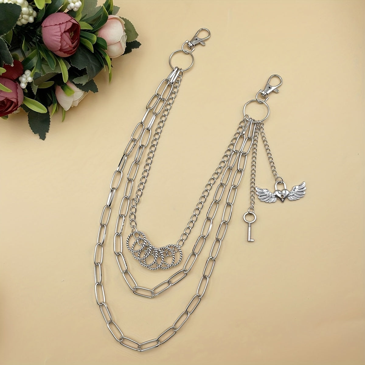 Layered Pants Chain Hip Hop Rings Pendent Waist Chain for Women