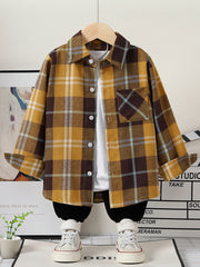 Plaid Shirt Button Down Lapel Long Sleeve Kids Clothes