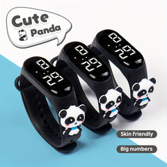 3pcs Panda Cartoon Kids' Electronic Watch Digital Display TPU Band Perfect Gift