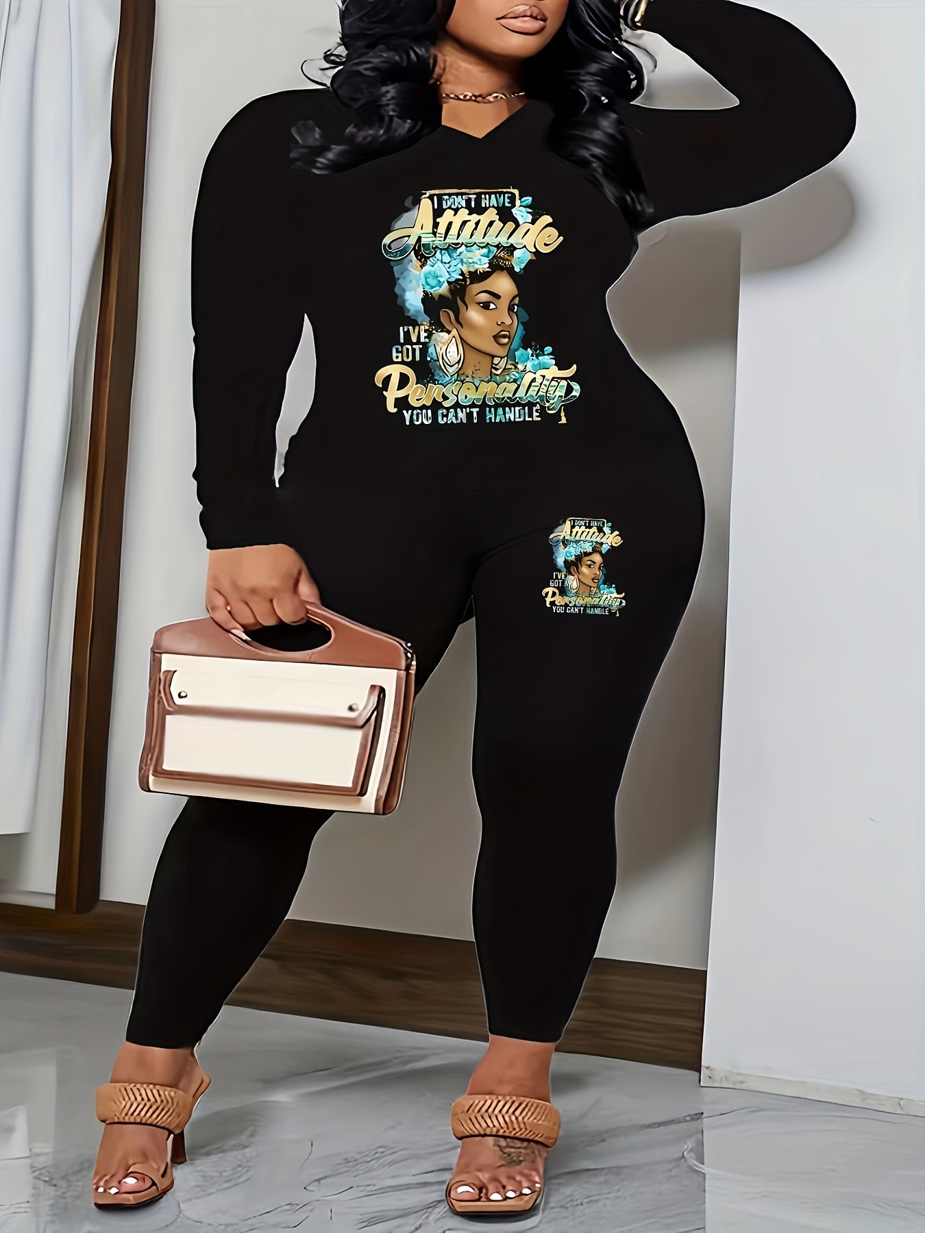 Bird & Slogan Print Top & Leggings Set