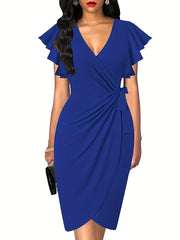 Deep V Neck Ruffle Sleeve Cocktail Dress