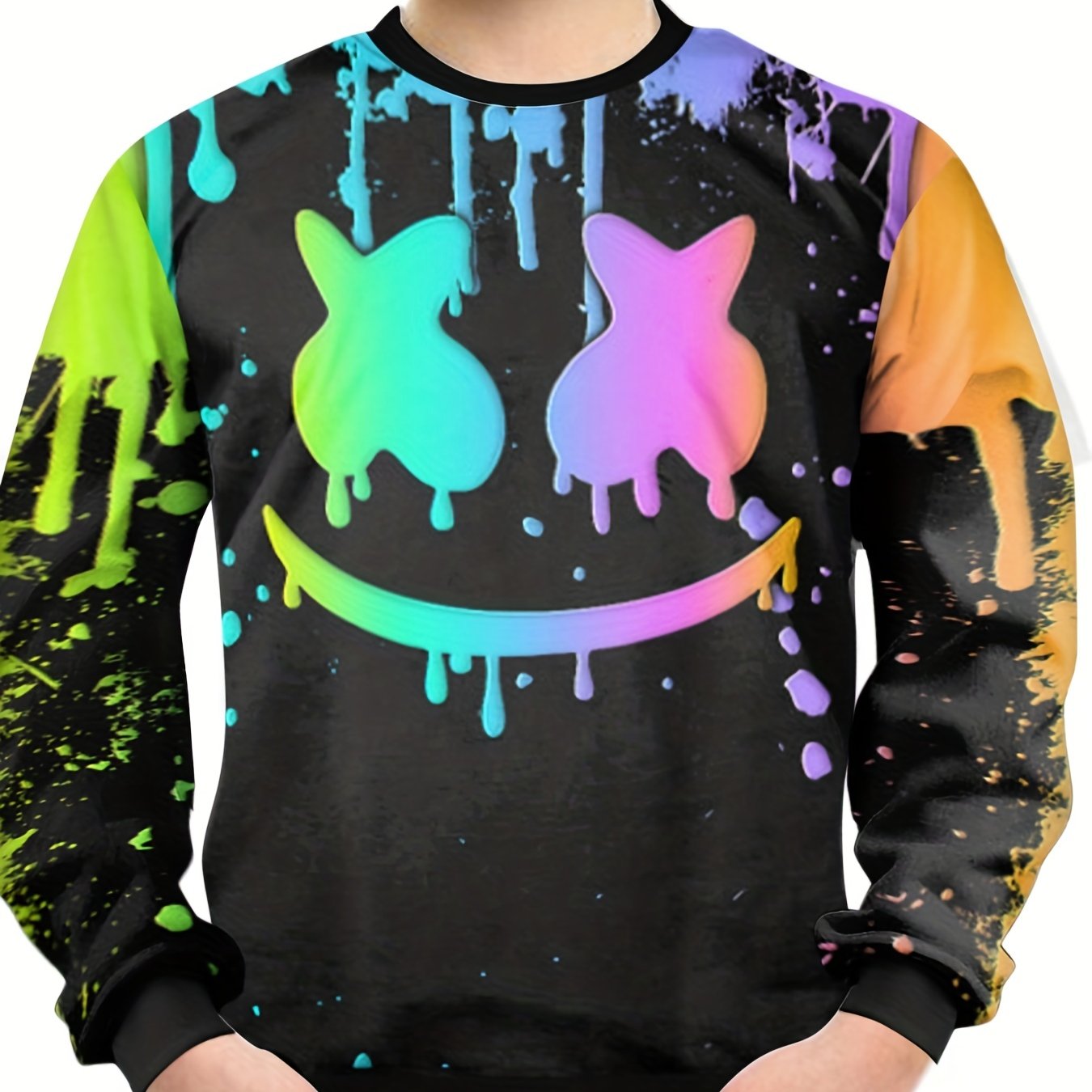 Colorful Face Print Kid's Sweatshirt Pullover Long Sleeve Top for Boys