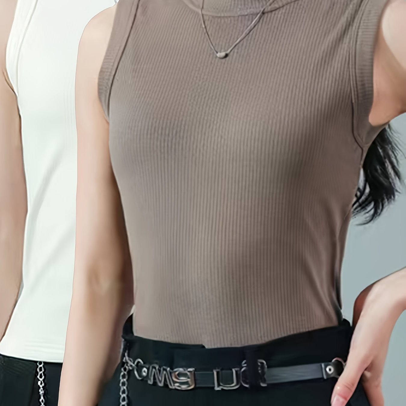 2pcs Ribbed Tank Tops Crew Neck Sleeveless Women's Lingerie
