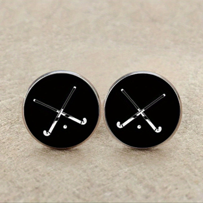Field Hockey Cufflinks Silver Glass Sports Games Cufflink Hockey Fan Gift