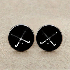 Field Hockey Cufflinks Silver Glass Sports Games Cufflink Hockey Fan Gift