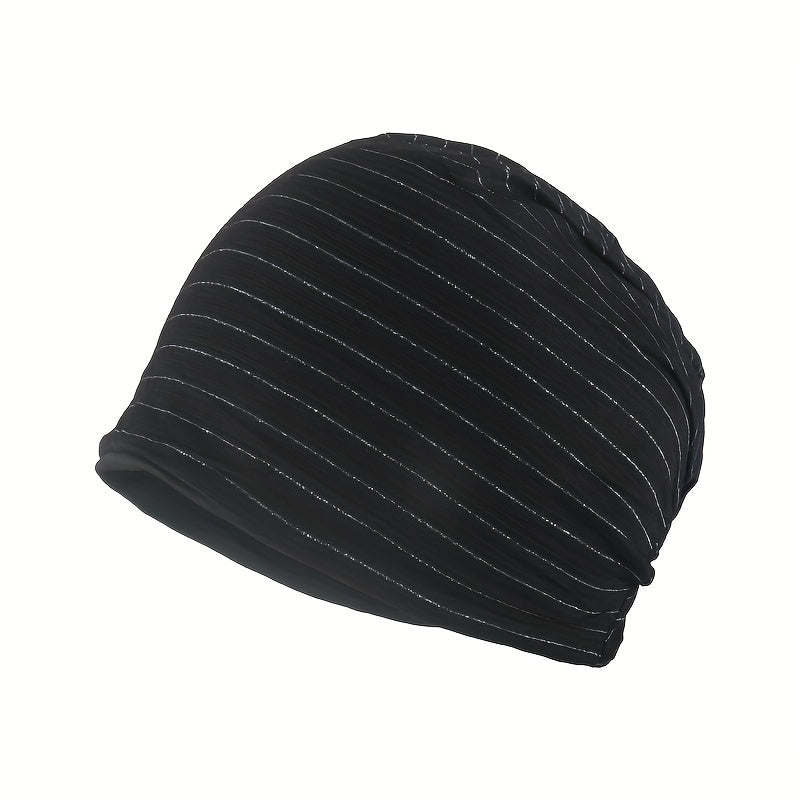 Solid Stripe Soft Beanies Lightweight Elastic Cotton Blend Beanie Skull Cap