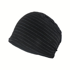 Solid Stripe Soft Beanies Lightweight Elastic Cotton Blend Beanie Skull Cap