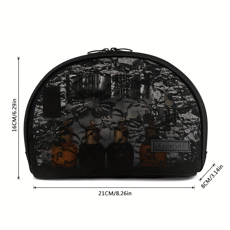 Floral Mesh Makeup Bag Women Breathable Zipper Pouch Toiletry Travel Organizer