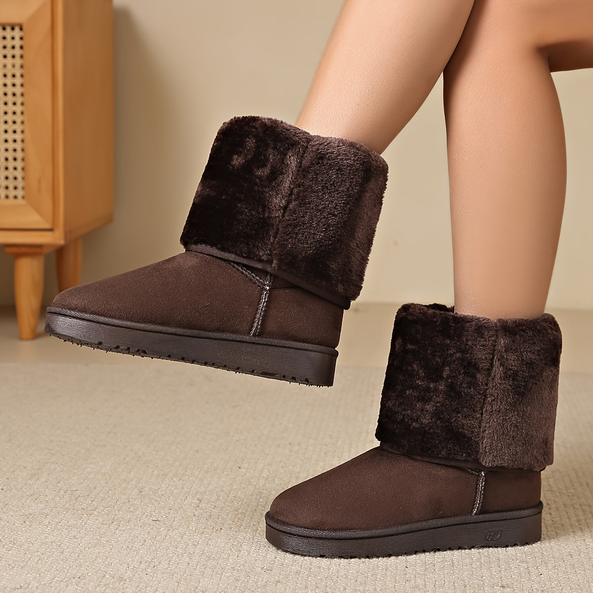 Women's Fleece Lined Snow Boots Anti slip Lightweight Flat Outdoor Mid Calf Boot