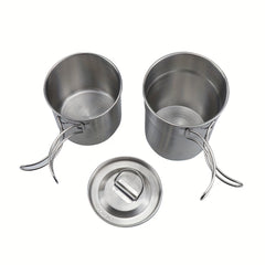 Stainless Steel Water Cup Folding Handle Coffee Mug Outdoor Camping Cookware Pot