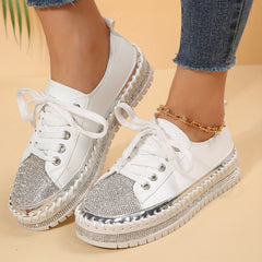 Women's Rhinestone Lace Up Skate Shoes Platform Sneakers