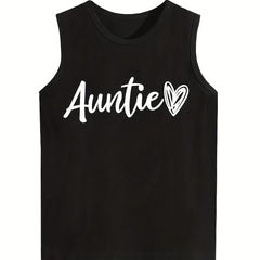 Boy's Auntie Print Sleeveless Shirt Casual Cotton Tank Top